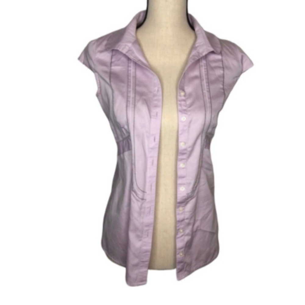 Y2K 90s lilac Purple Button-Up cap sleeve form fitting Top